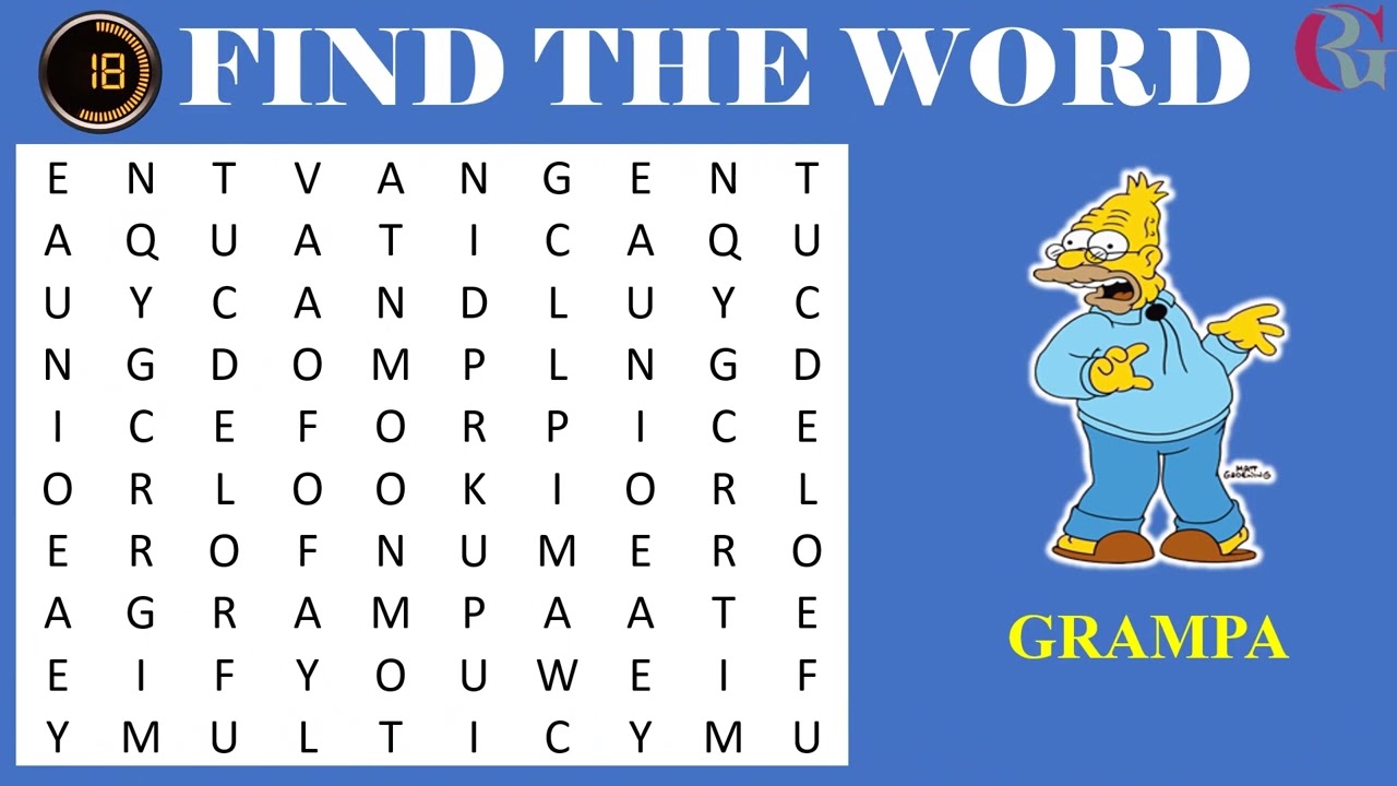 Word Game | Word Search | Puzzle | Find the Hidden Words | Word search finder |  Simpsons Cartoon 