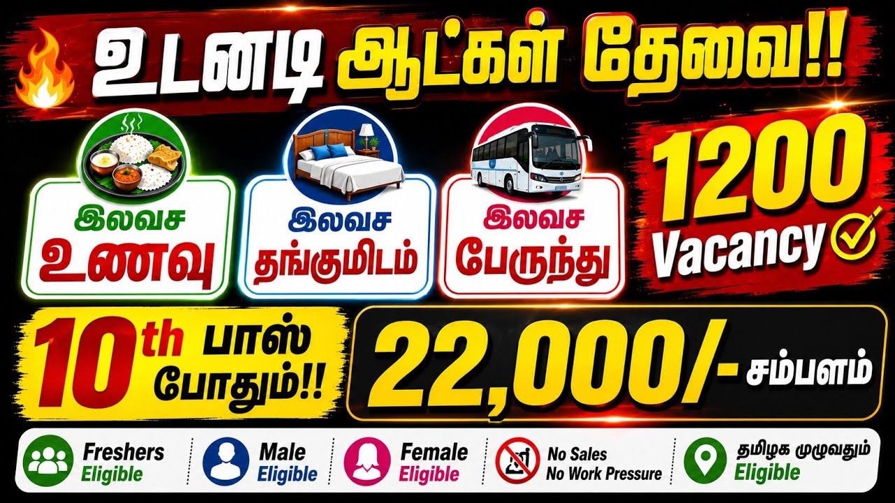 🔥1200 Vacancies | 10th Pass | 22,000 Salary | Free Food, Accommodation, and Transport | Men & Wom...