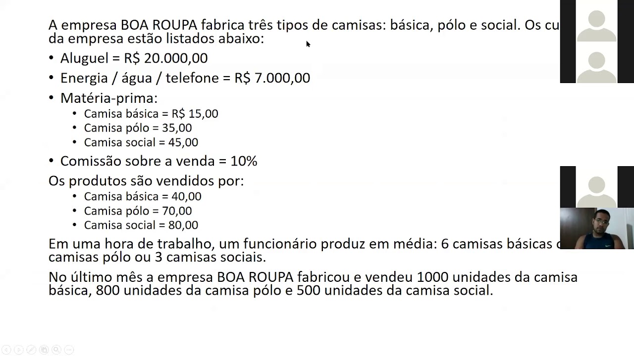 Custeio Por Absorção - Exercício 1 (Aula 27/03/2020)