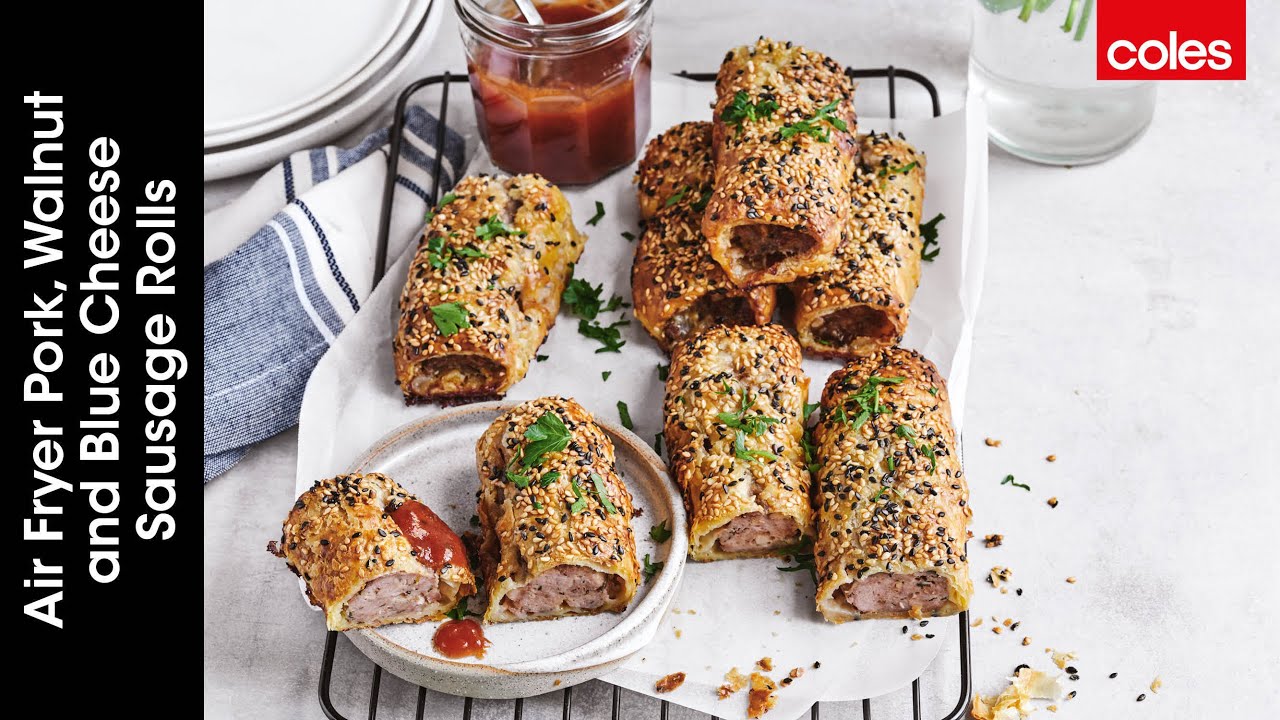 Air Fryer Pork, Walnut and Blue Cheese Sausage Rolls