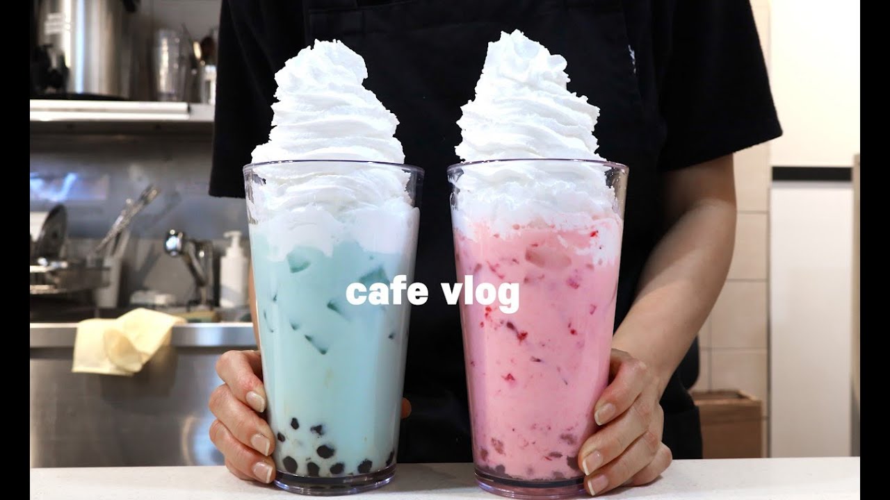 Sub)🍦👩‍🎨이 작품은 밀크티 카페에 있는 '피사의 민트&핑크 사탑' 입니다👩‍🎨🍦,음료제조영상,ASMR,최블리,팔공티,cafe vlog