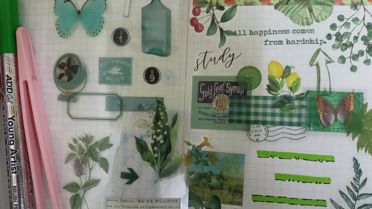 Let's make Green Themed Narrative Poetry Journal ideas.#kawaii #sticker #diy #asmr #journal #decor 