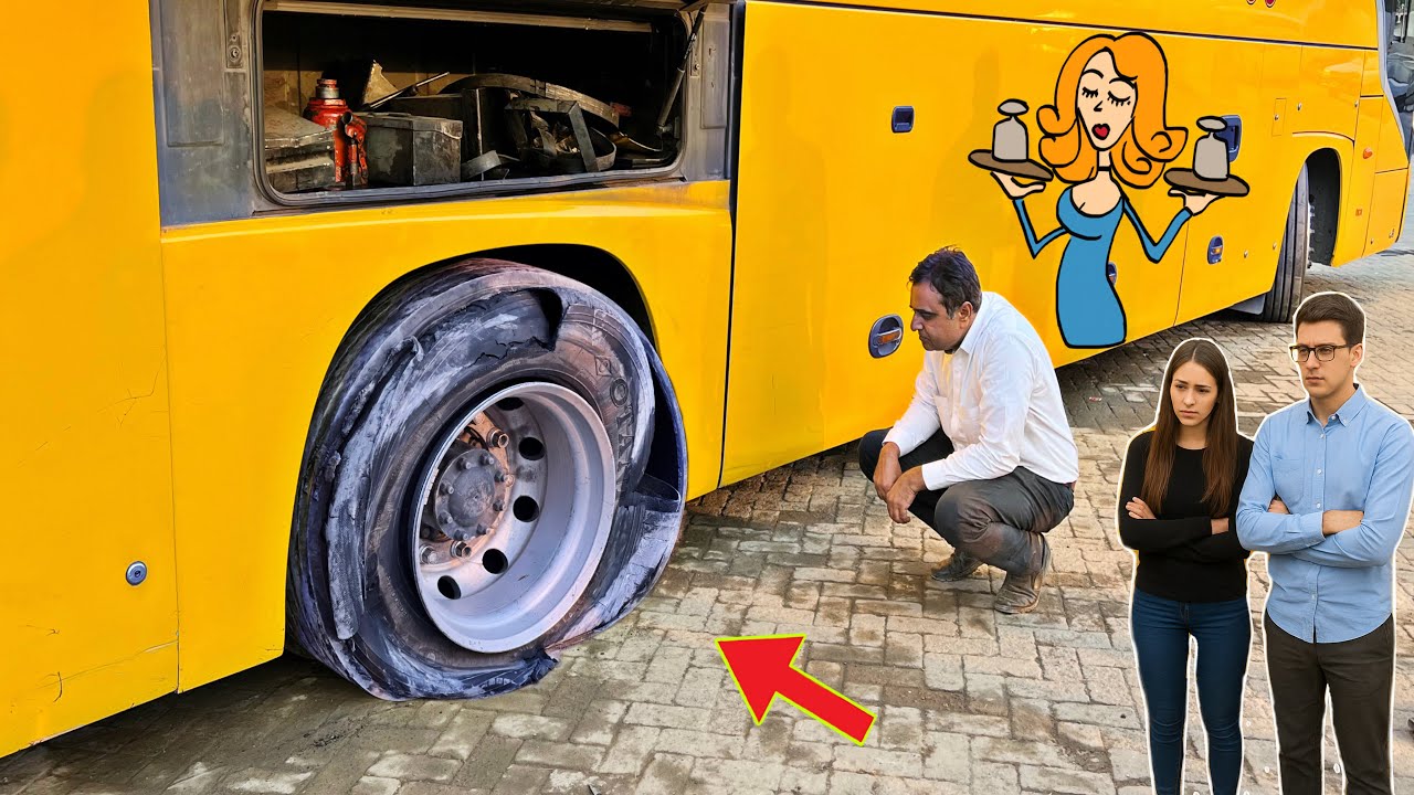 “Bus Tyre Blowout on Dangerous Pothole-Filled Road? How to Fix It – Step-by-Step Repair”