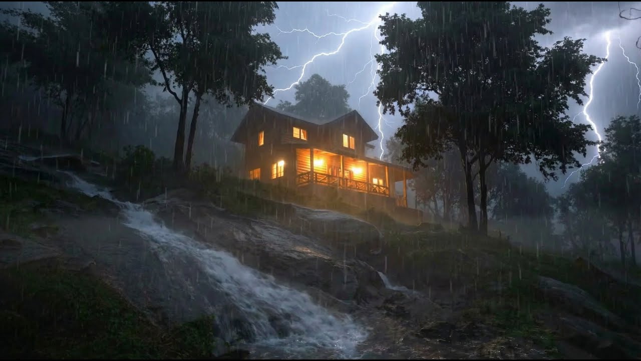 Dark Night Thunderstorm | Cozy Cabin Heavy Rain Sounds (No Music)