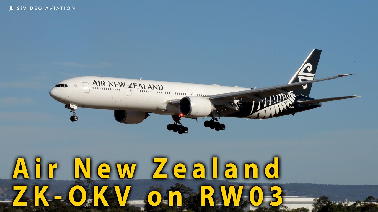 Air New Zealand (ZK-OKV) arrives on RW03 at Perth Airport.