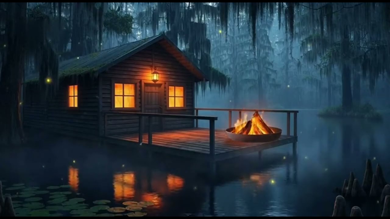 Louisiana Swamp Campfire Night 🔥🐸 | Bayou Ambience (4 Hours) | Frogs & Crickets