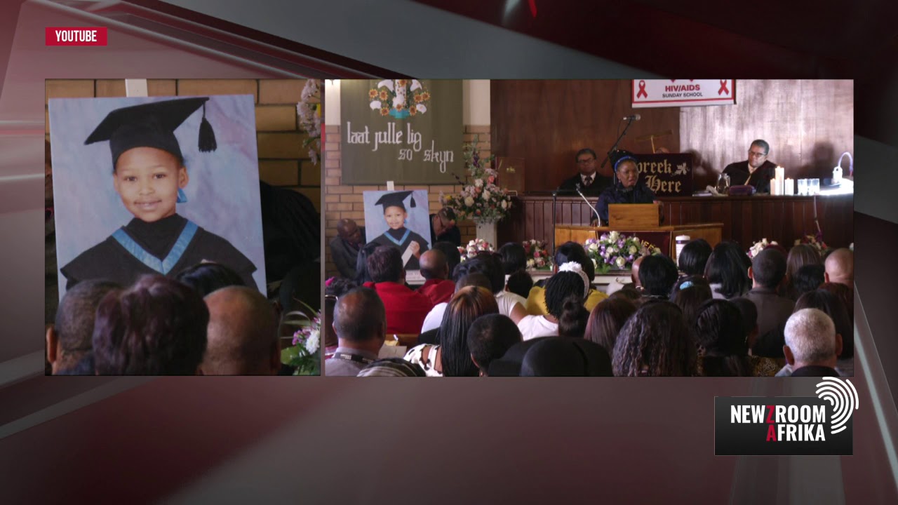 The funeral of 8--year-old murder victim Tazne van Wyk in Elsies River is underway.