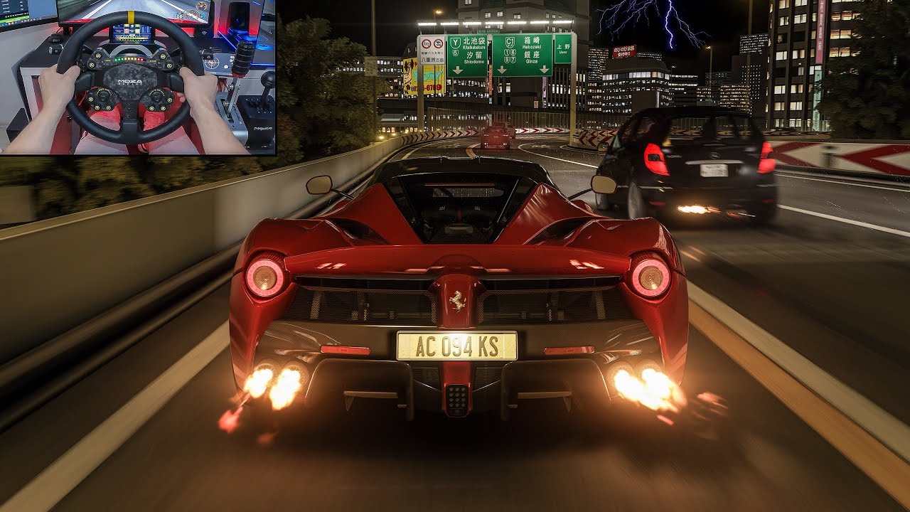 Ferrari LaFerrari at SRP in Thunderstorm - Assetto Corsa | Moza R16