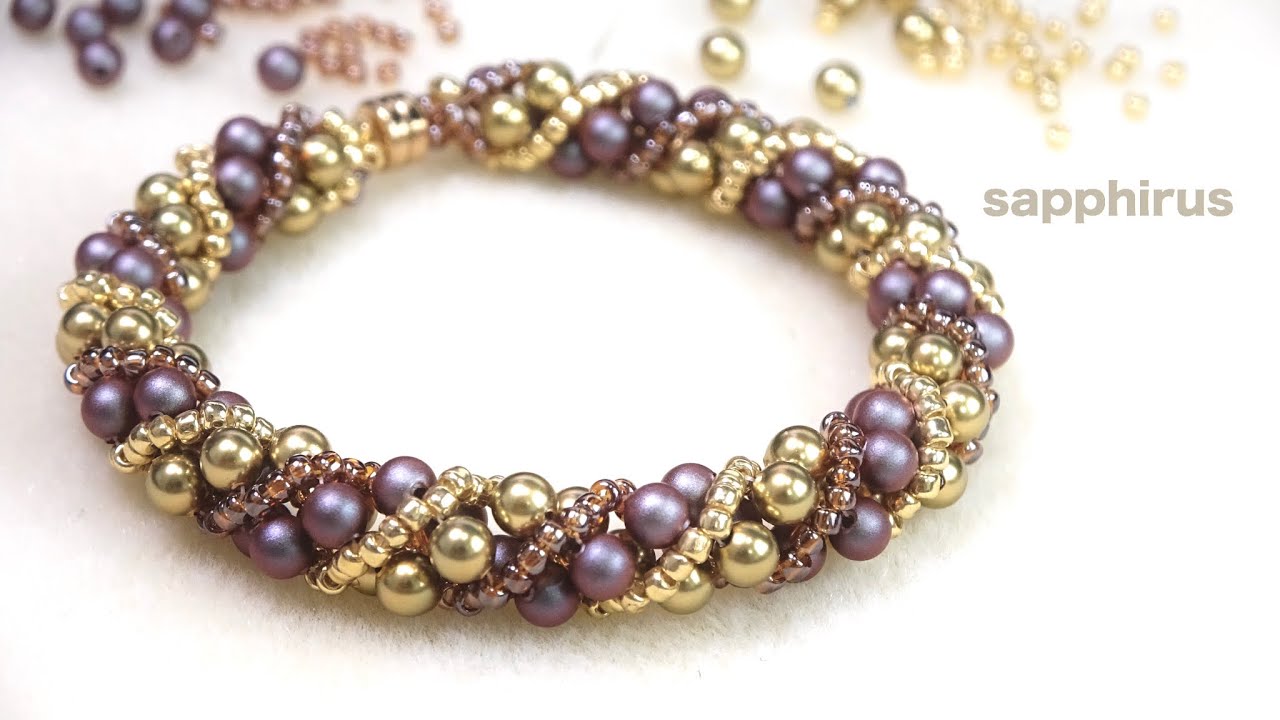 【簡単】ネッティングで作るスワロフスキーパールのブレスレット✨作り方　ビーズステッチ How to make  netted bracelet with Swarovski pearls.