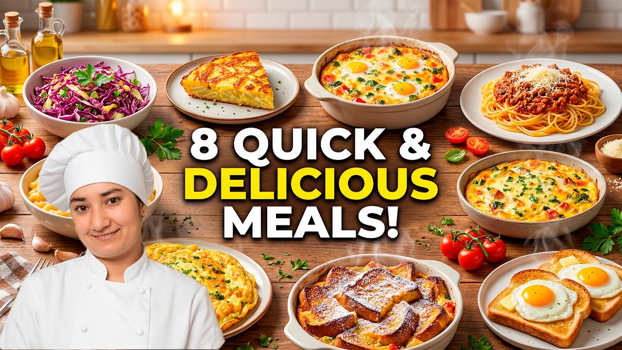 Eight  Quick & Delicious Meal Ideas: From Fresh Salads to Hearty Pasta! 🍳🥗
