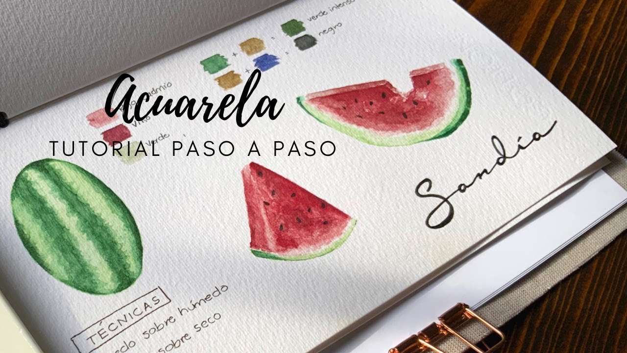 Sandia en acuarela para principiantes paso a paso