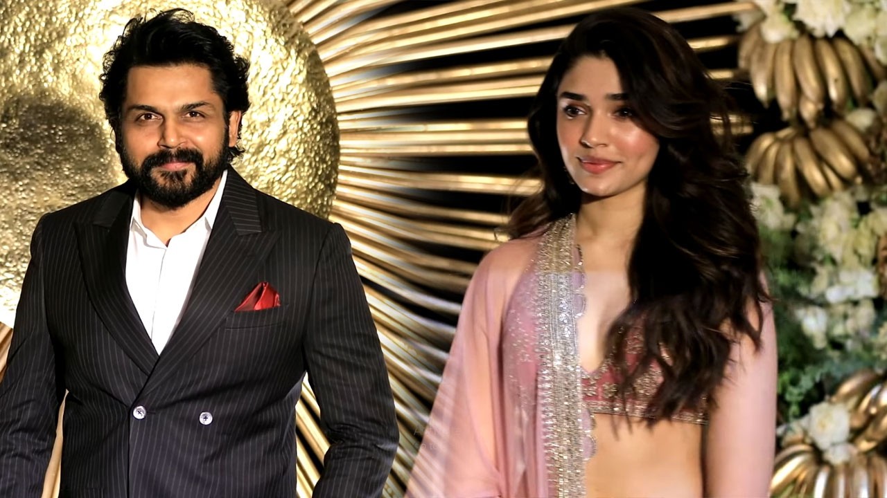 Karthi and Krithi Shetty at Virosh Wedding Reception | Tollywood Celebs | TV5 News