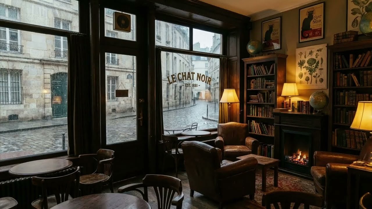 You found a secret café to study alone. Nobody will disturb you here. 🕯️ Dark Academia Rain & Piano