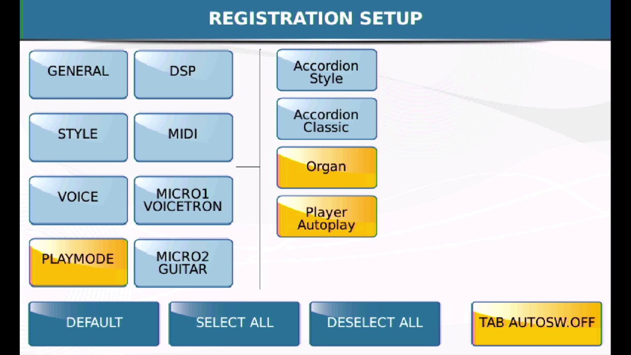 Registration Preferences on the Ketron SD-90