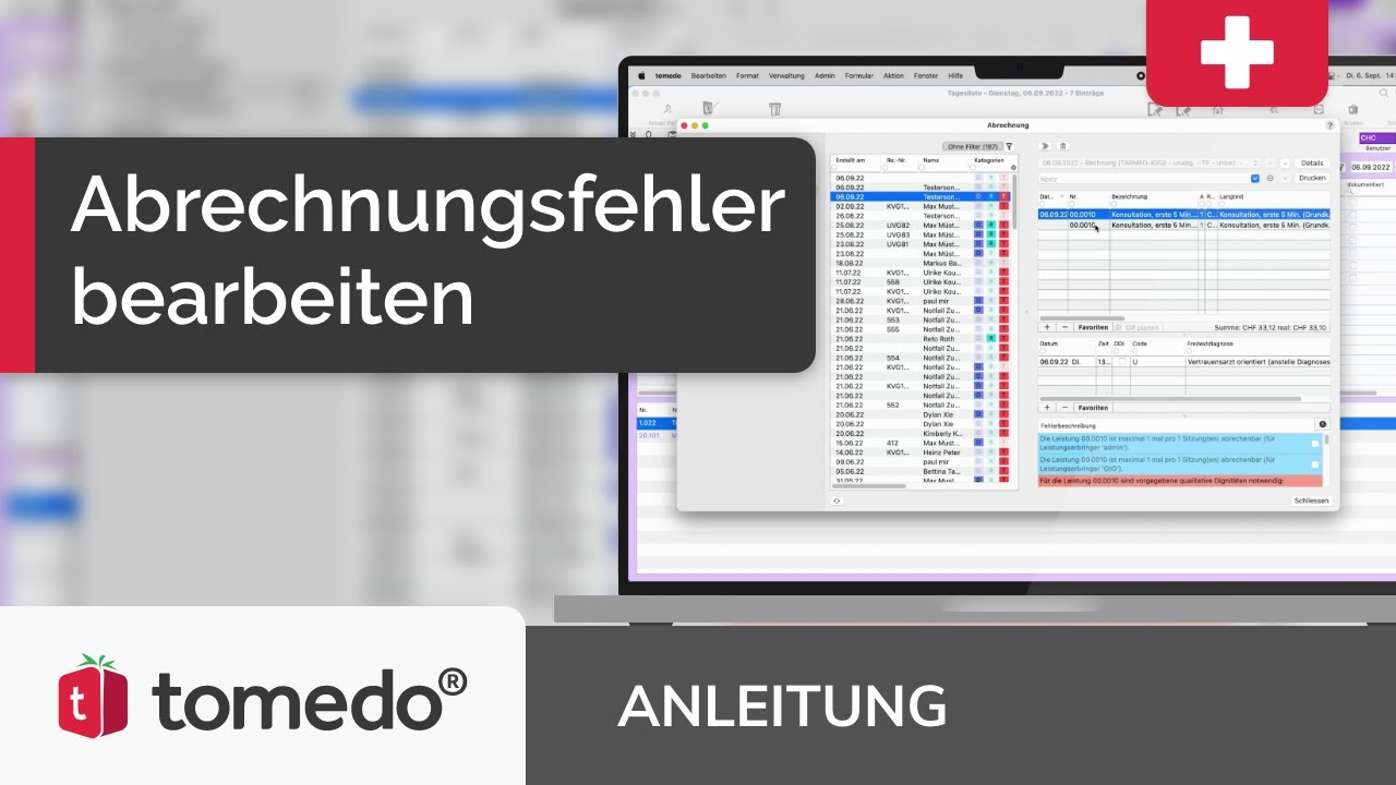 Abrechnungsfehler bearbeiten &ndash; tomedo&reg; SCHWEIZ (Anleitung)