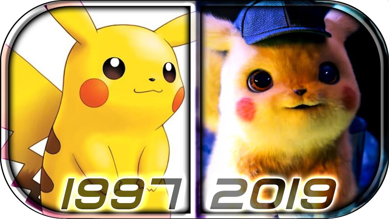 EVOLUTION of PIKACHU in Movies and Anime TV series (1997-2019) pokemon detective pikachu movie scene