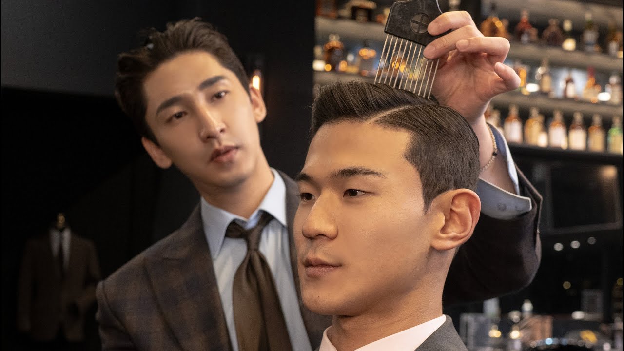 ASMR BARBER💈-바버샵 사이드파트 & 포마드스타일 l old school & Modern side part haircut tutorial