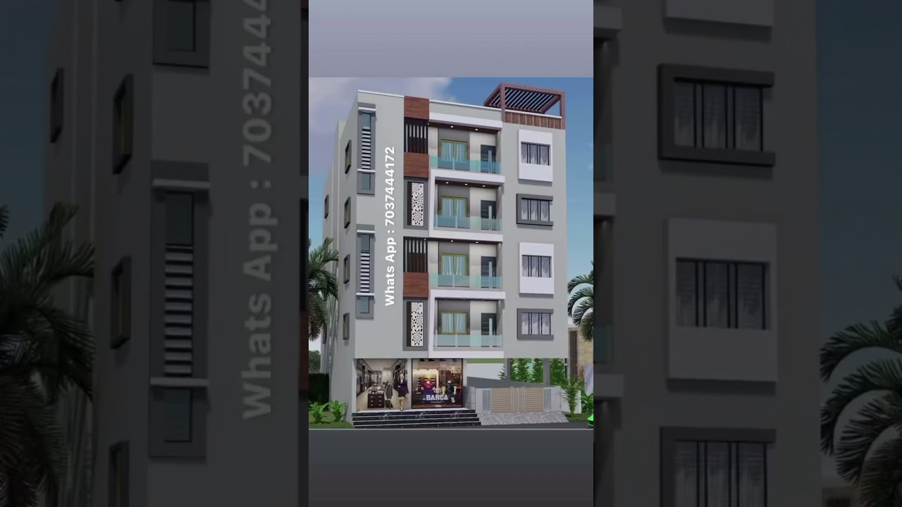 30 X 60 Modern 3d commercial apartment  elevation design with 2 shops modern look and beautiful