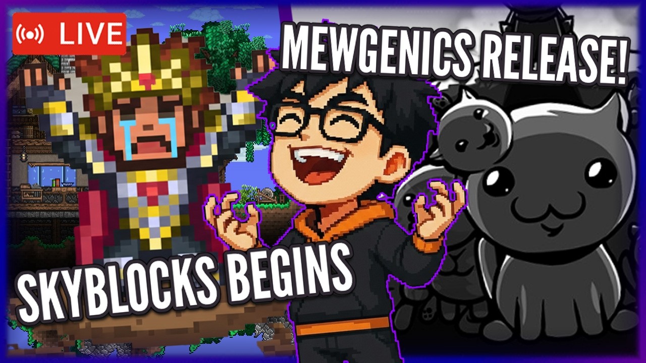 🔴LIVE - TERRARIA SKYBLOCKS BEGINS & MEWGENICS RELEASE DAY ARRIVES! [2.10]