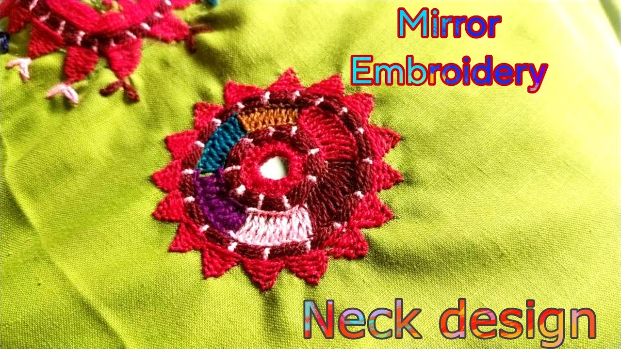 mirror work Neck design Hand Embroidery for kurti mirror lace lagany ka tareeqa step by step