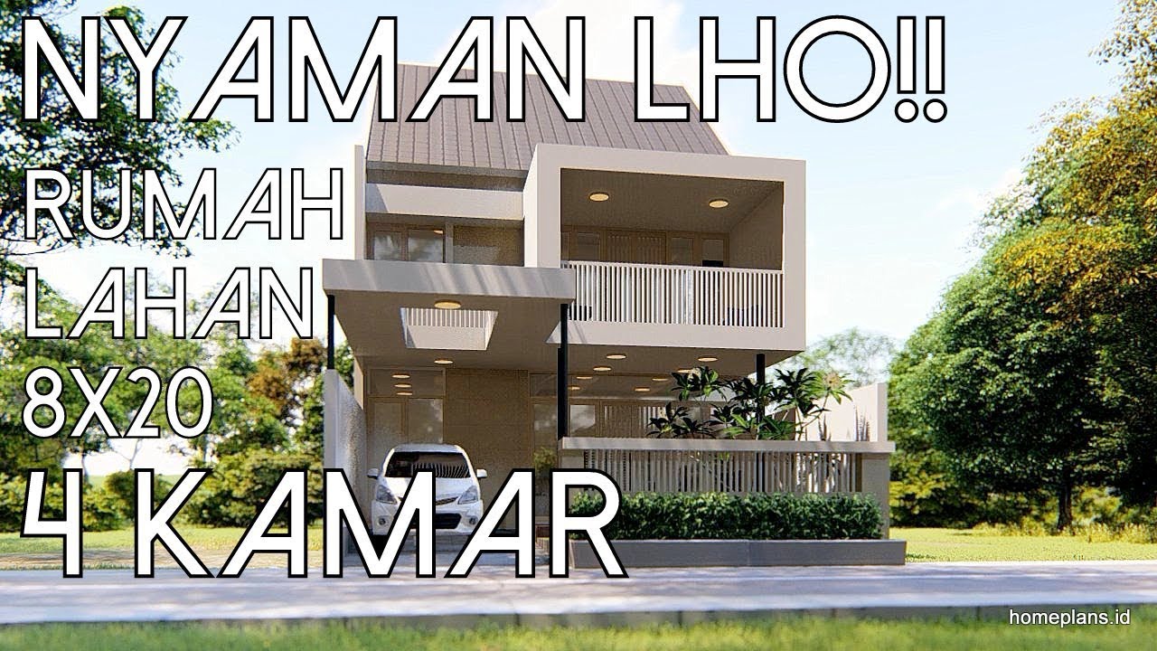 Desain Rumah Aksen Kotak 4 kamar lahan 8x20 [kode 066]