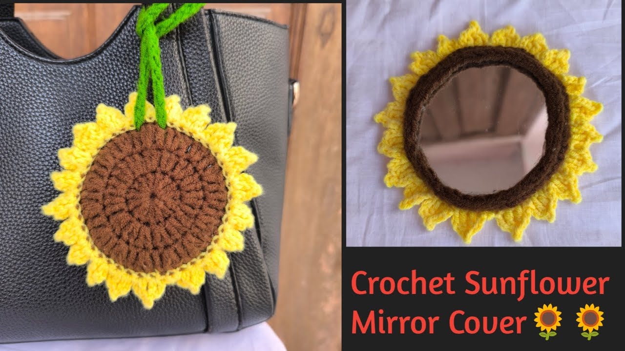 Crochet Sunflower Mirror Cover Tutorial 💯🌻//Crochet Sunflower Bag Charm #foryou #crochetsunflower 