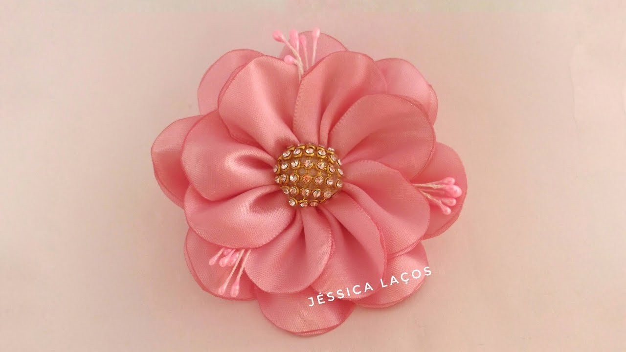 DIY/PAP/HANDMADE Flor de cetim facil - flor de raso - satin flower - Easy flower