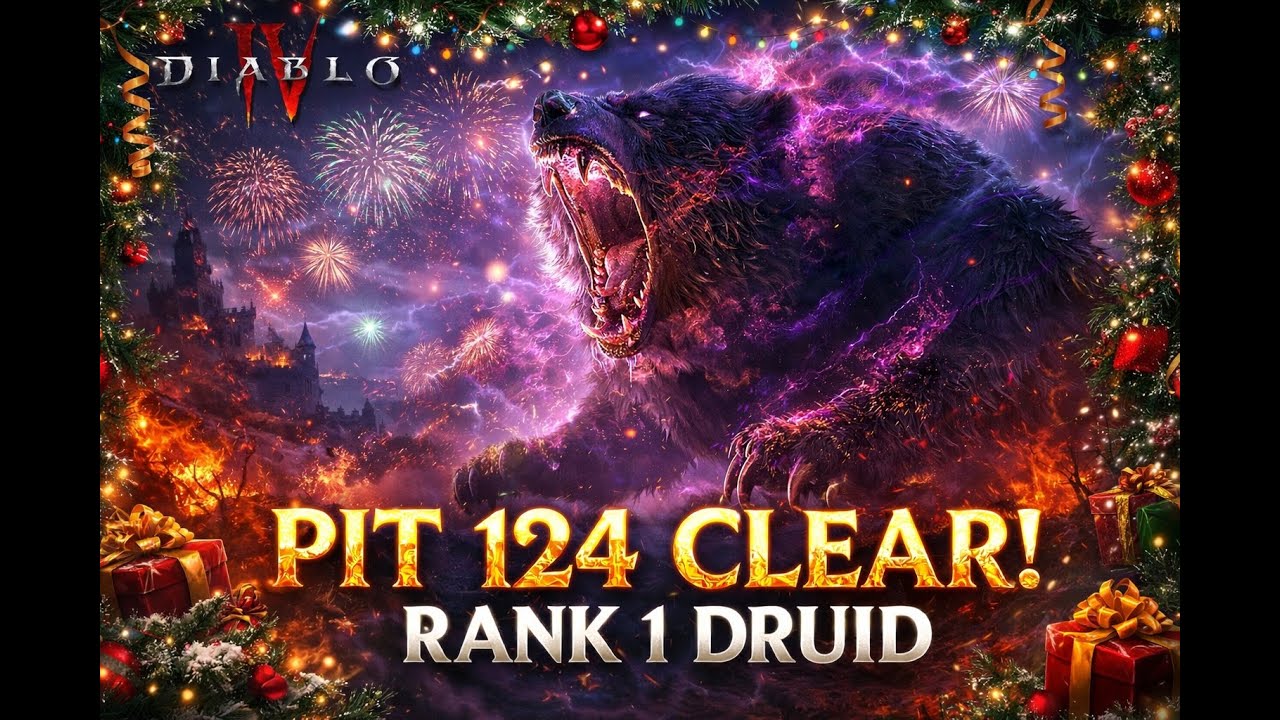 Diablo 4. Pulverize Druid. Pit 124 clear. 12:23. Leaderboard Rank1 Druid