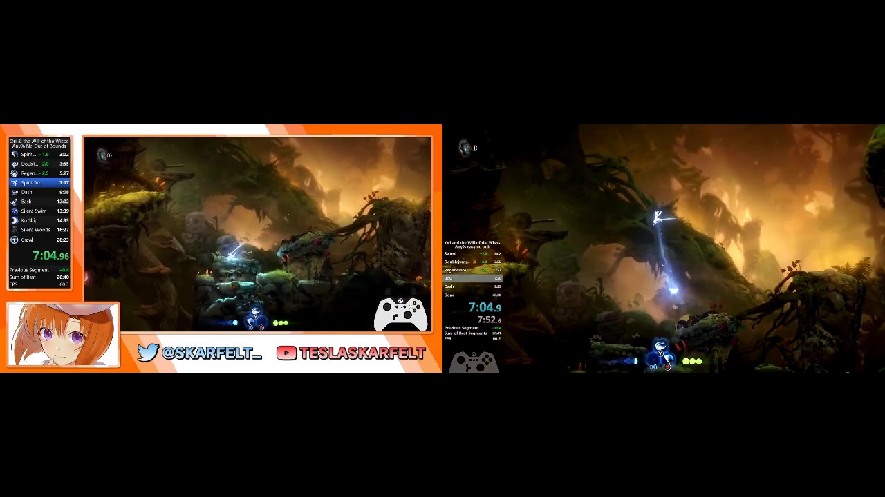 Ori WotW Any% Easy No OOB Comparison (omfq & Skarfelt)