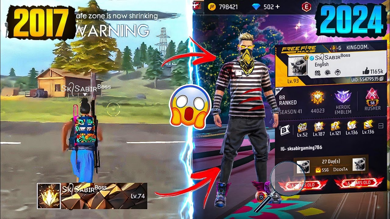 FREE FIRE PLAYERS 2017 VS 2024⚡| Searching 2017 Old Players Id in 2024 |  