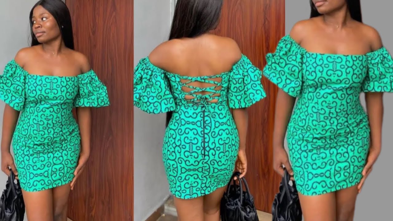 How to Cut and Sew an off shoulder Pencil Dress with Elastic Flare sleeves and back loops.