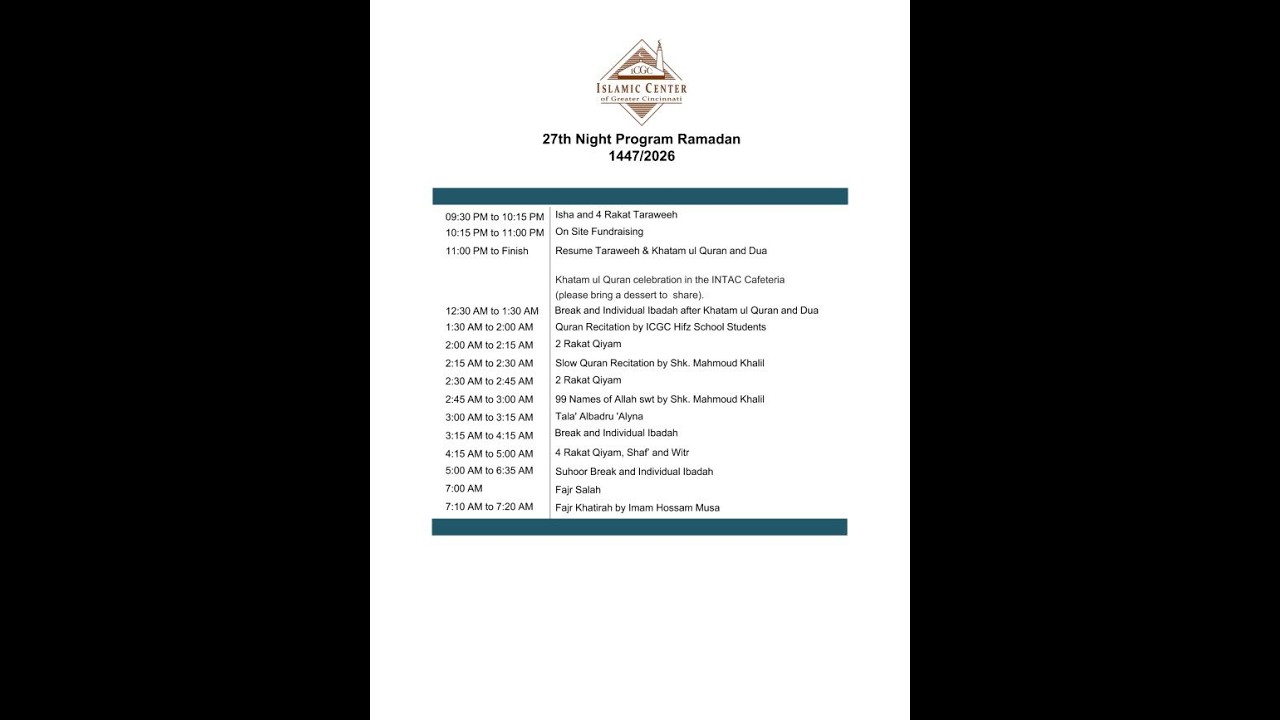 ICGC Qiyam ul Layl- Night 27 Ramadan 2026/1447AH