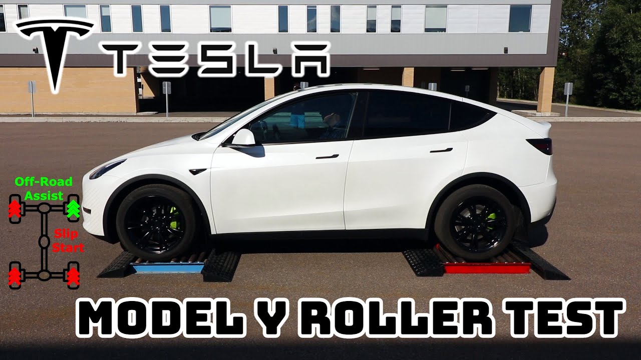 Tesla Model Y AWD Двойной двигатель AWD ROLLER TEST | С ассистентом на бездорожье и без него!
