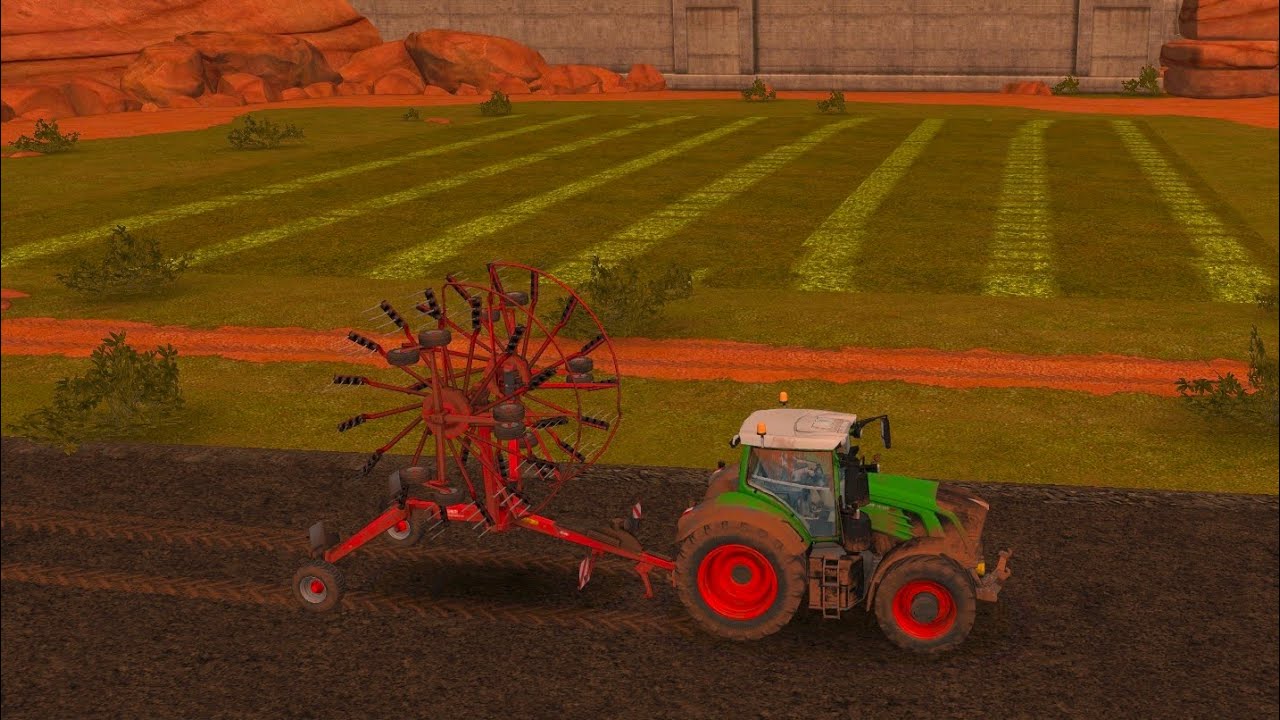 Tractor farming simulator cutting grass and making hay #farming #simulator #trator @kids4plays 