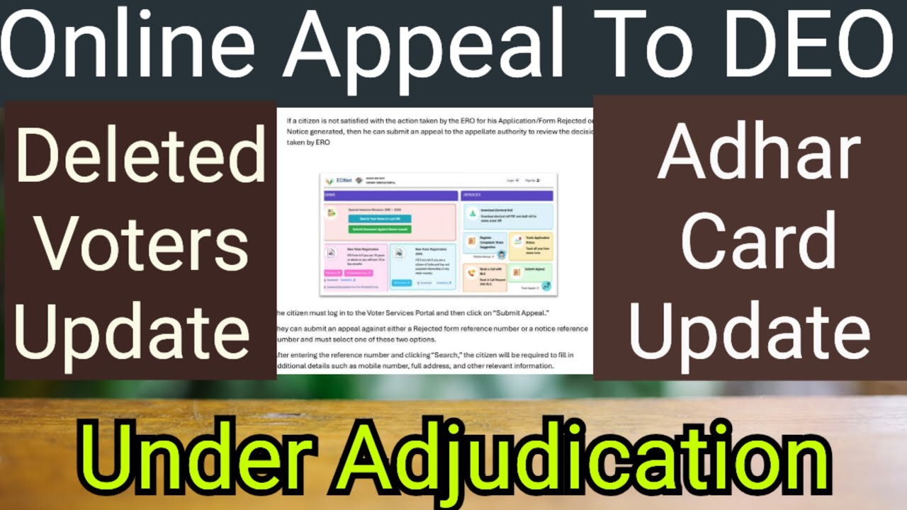 Important Update On Deleted voters/ Under Adjudication/Online Appeal/Adhar Card
