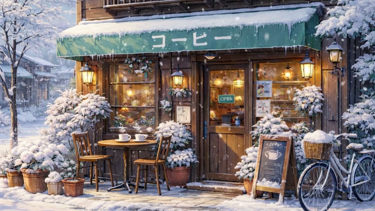 Relaxing Morning Winter Cafe ❄️ Snowy Jazz Ambience