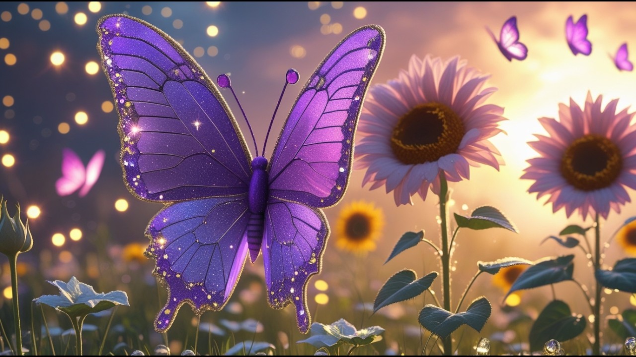 Purple Baby Butterfly 🦋✨ | Magical Sunrise Flower Meadow (Disney Style Kids Cartoon)