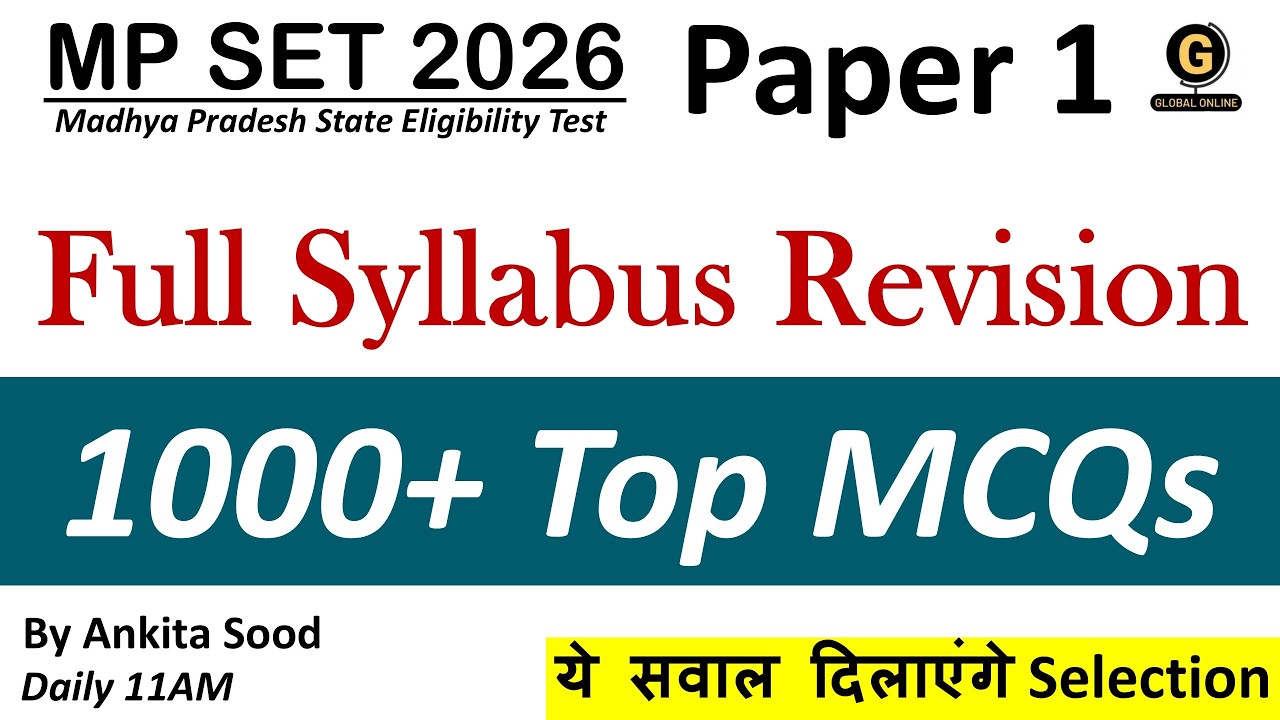 Most Expected MCQs for Paper 1 MPSET 2026 | Madhya Pradesh SET Full Syllabus Revision