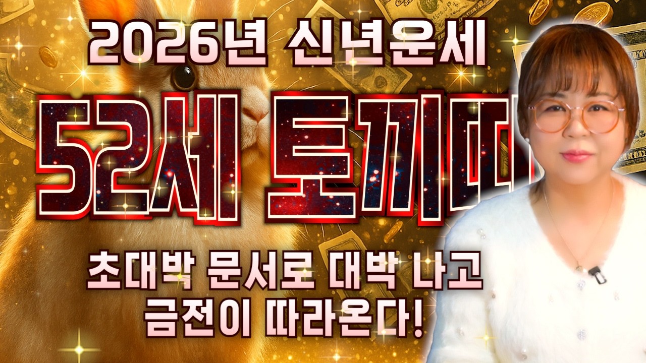 🌟2026년 대박나는 1975년생 52세 토끼띠운세🌟축하드립니다 드디어 토끼띠에게도 해가 뜬다 새로운 기회를 잡아 금전복 터져서 통장에 수백억이 들어오는 75년생 52세 토끼띠운세