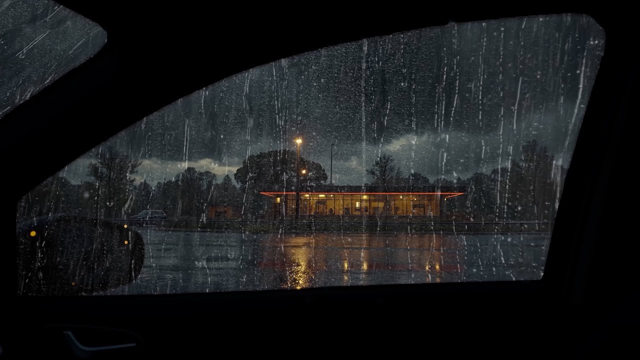 Relaxing Rain & Thunder ⛈️ in a Car 🚗 Natural White Noise 🌙