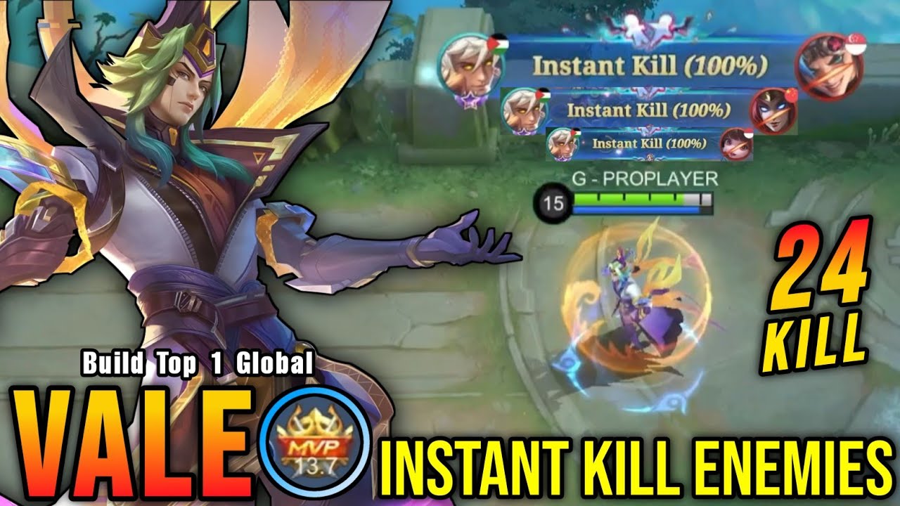 24 Kills!! Instant Kill Build Vale Insane Burst DMG!! - Build Top 1 Global Vale ~ MLBB