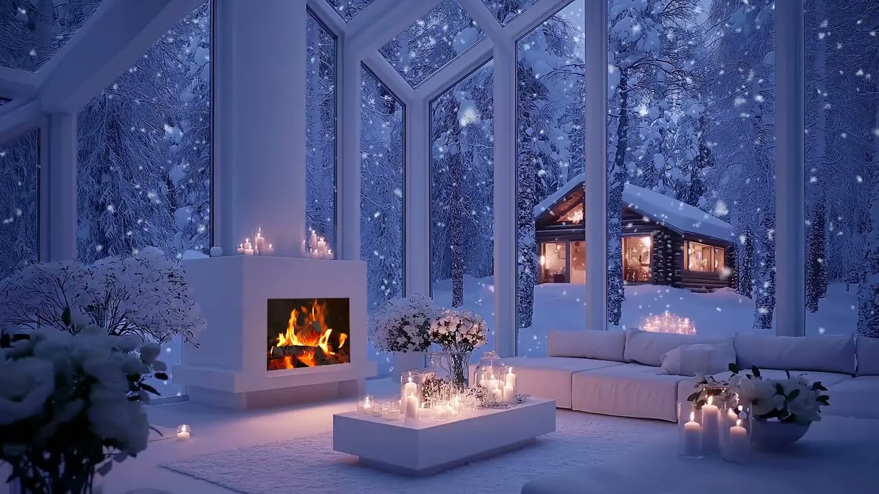 ❄️🎹 Winter Piano Snowfall Ambience | Cozy White Lounge | Relax, Focus, Study & Deep Calm