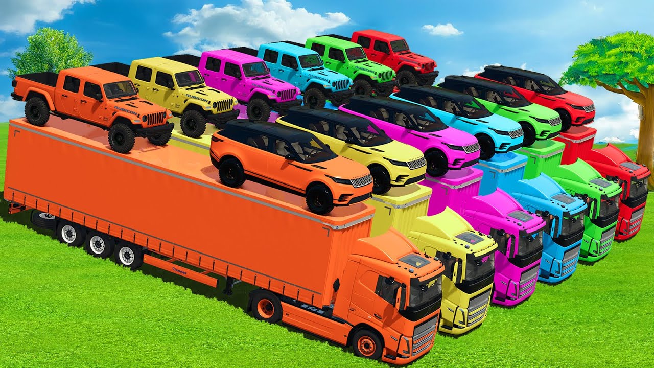 TRANSPORTING POLICE CARS, RANGE ROVER & JEEP RUBICON WITH VOLVO TRUCKS - FS25