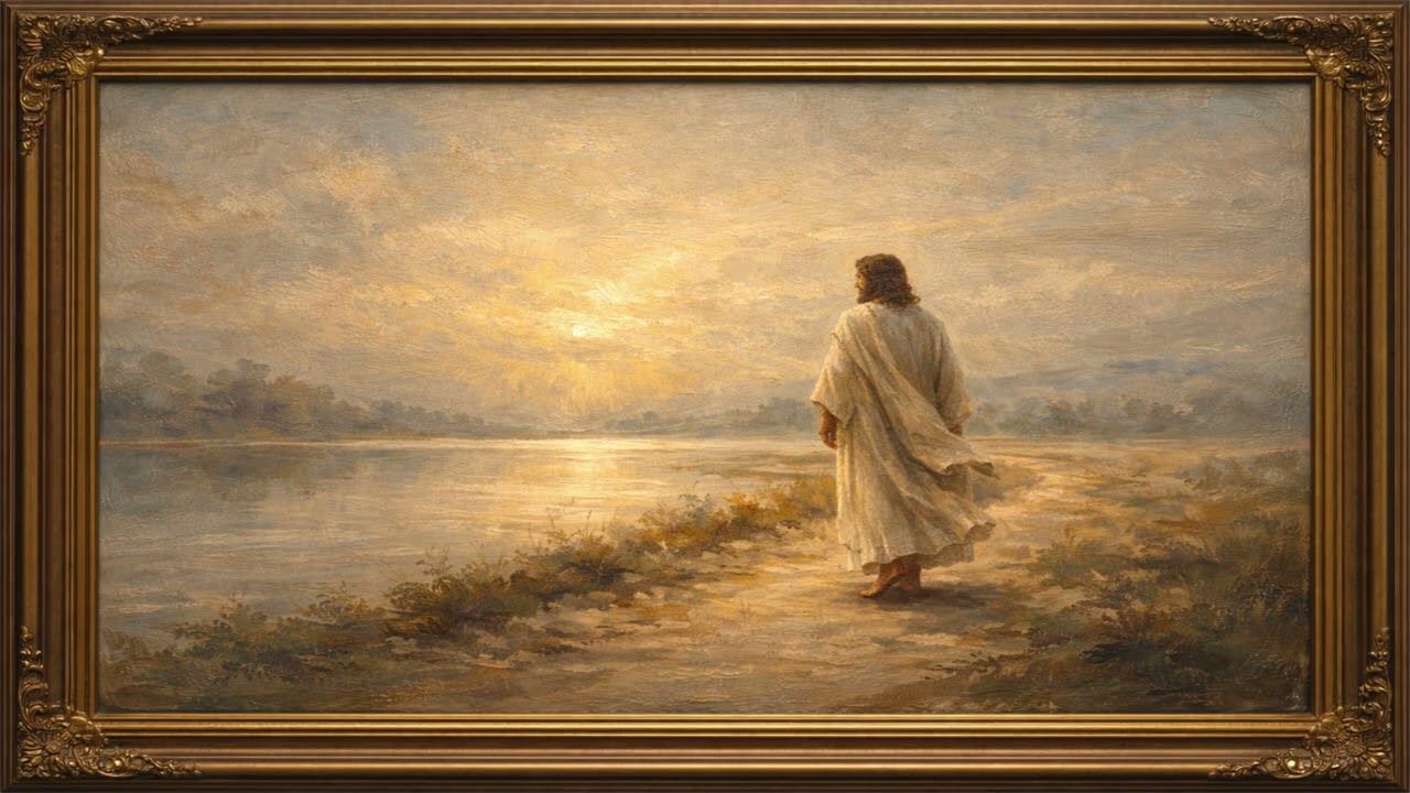 Jesus Walking by the Riverside Christian Aesthetic Frame TV Art Decor 4k Screensaver