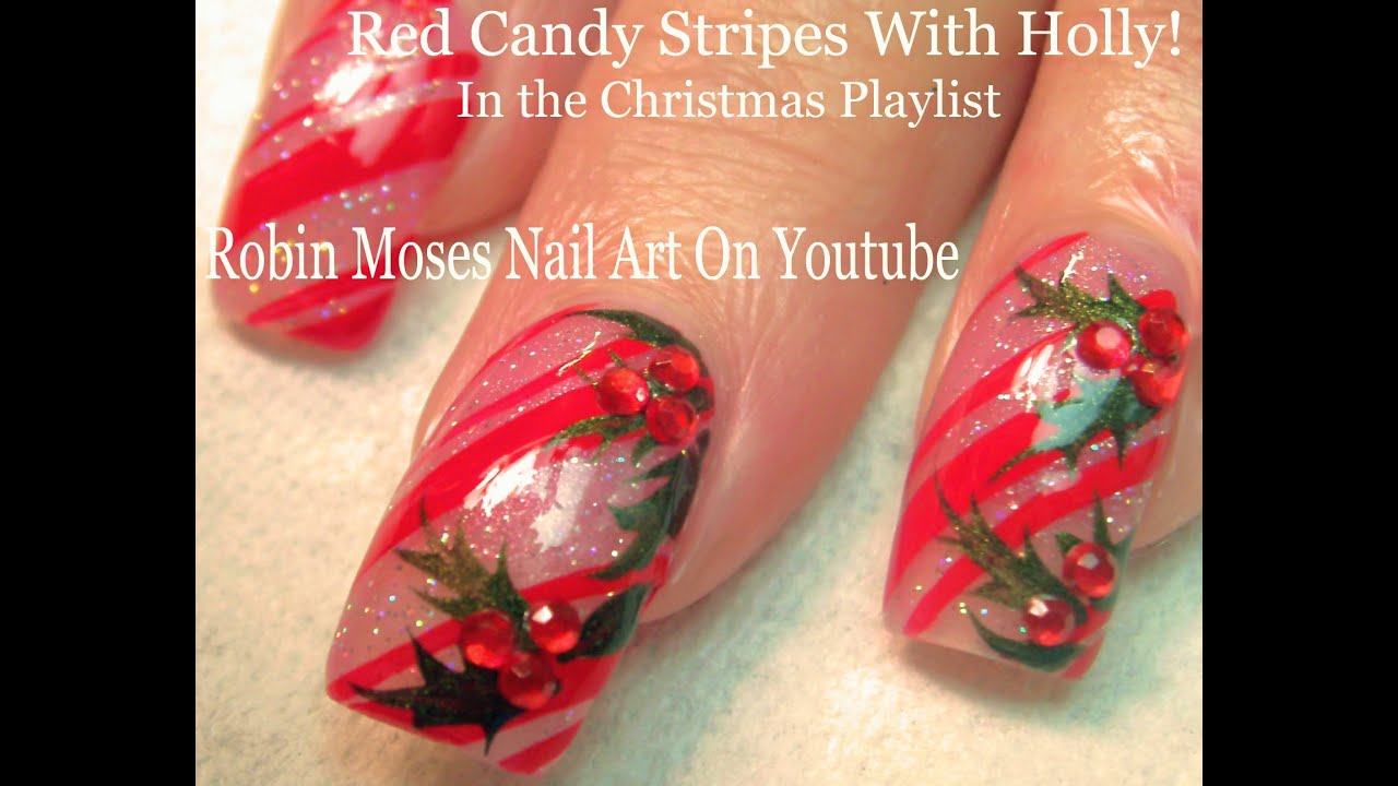 Easy Xmas Nails! | Holly and Candy Cane Nail Art Design Tutorial