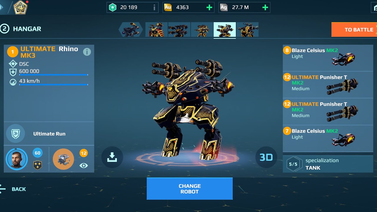 Rhino Ultimate Punisher T | War Robots Gameplay 