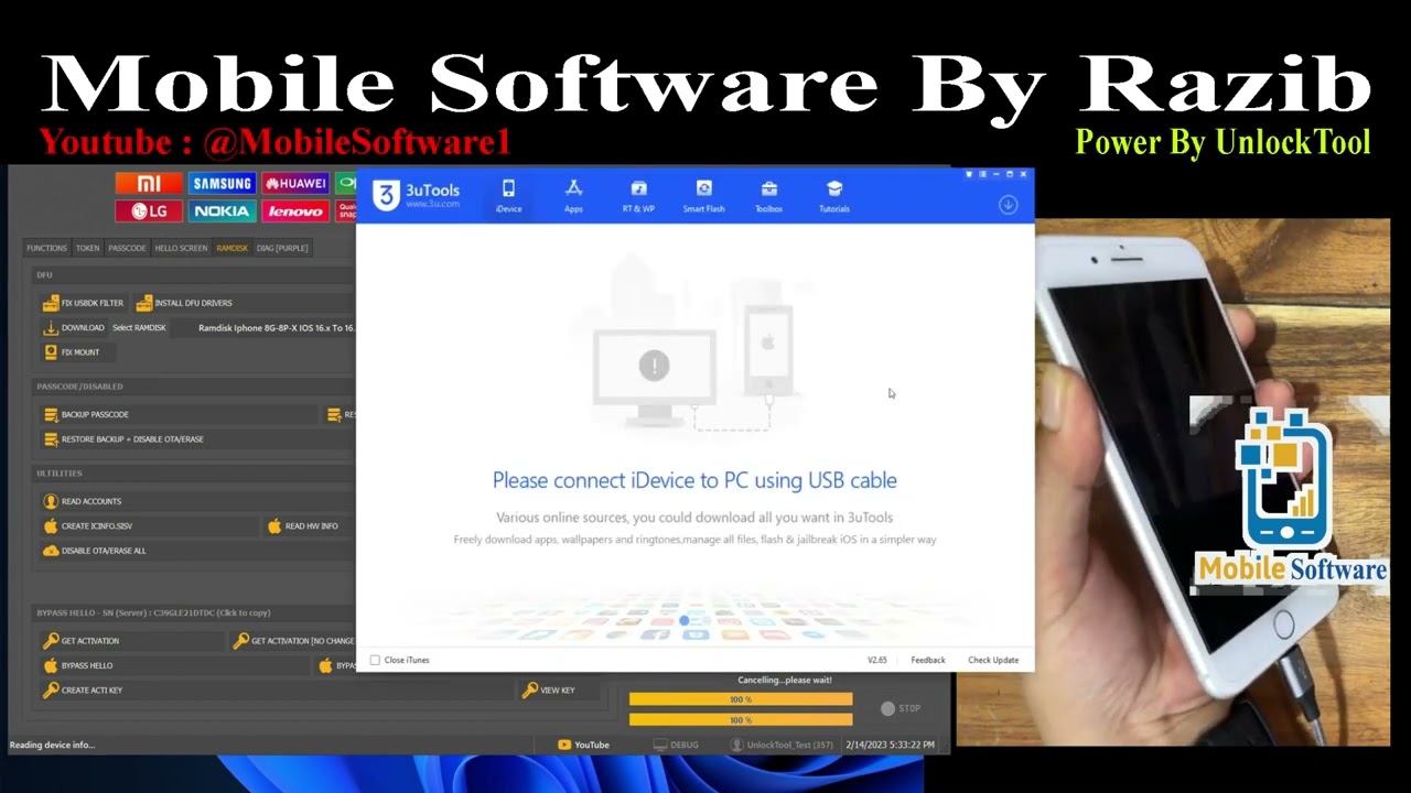 Bypass Hello iPhone + iPad Cellular Ramdisk Ios 14.x To 16.3+ No Change Serial Success By UnlockTool