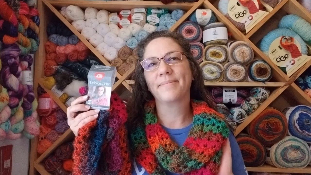 Double V Stitch Scarf Cowl TUTORIAL Red Heart Unforgettable One Skein