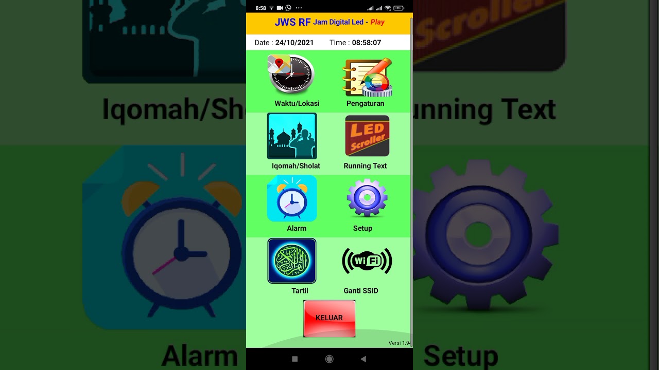 cara setting jws RF jam waktu sholat auto tartil adzan multi 1 2 3 4 5 6 panel via hp android