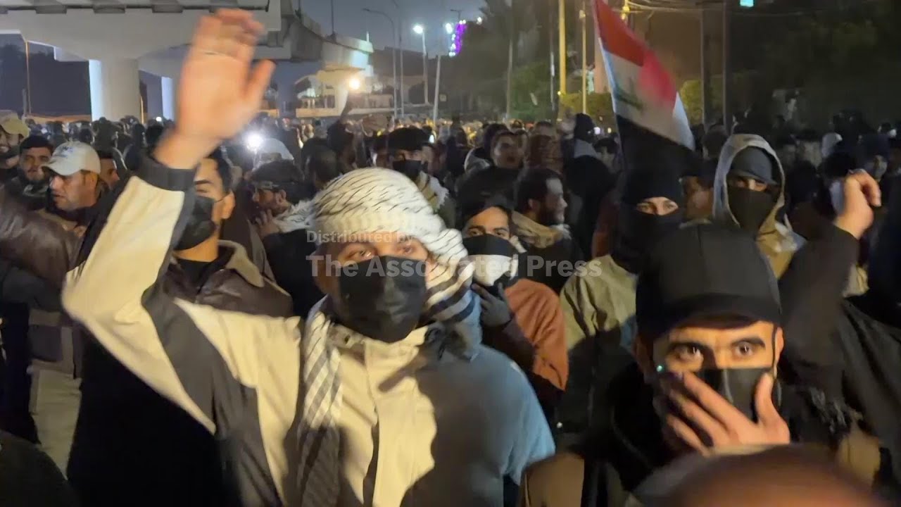 Dozens of people protest near Baghdad's Green Zone in support of Iran